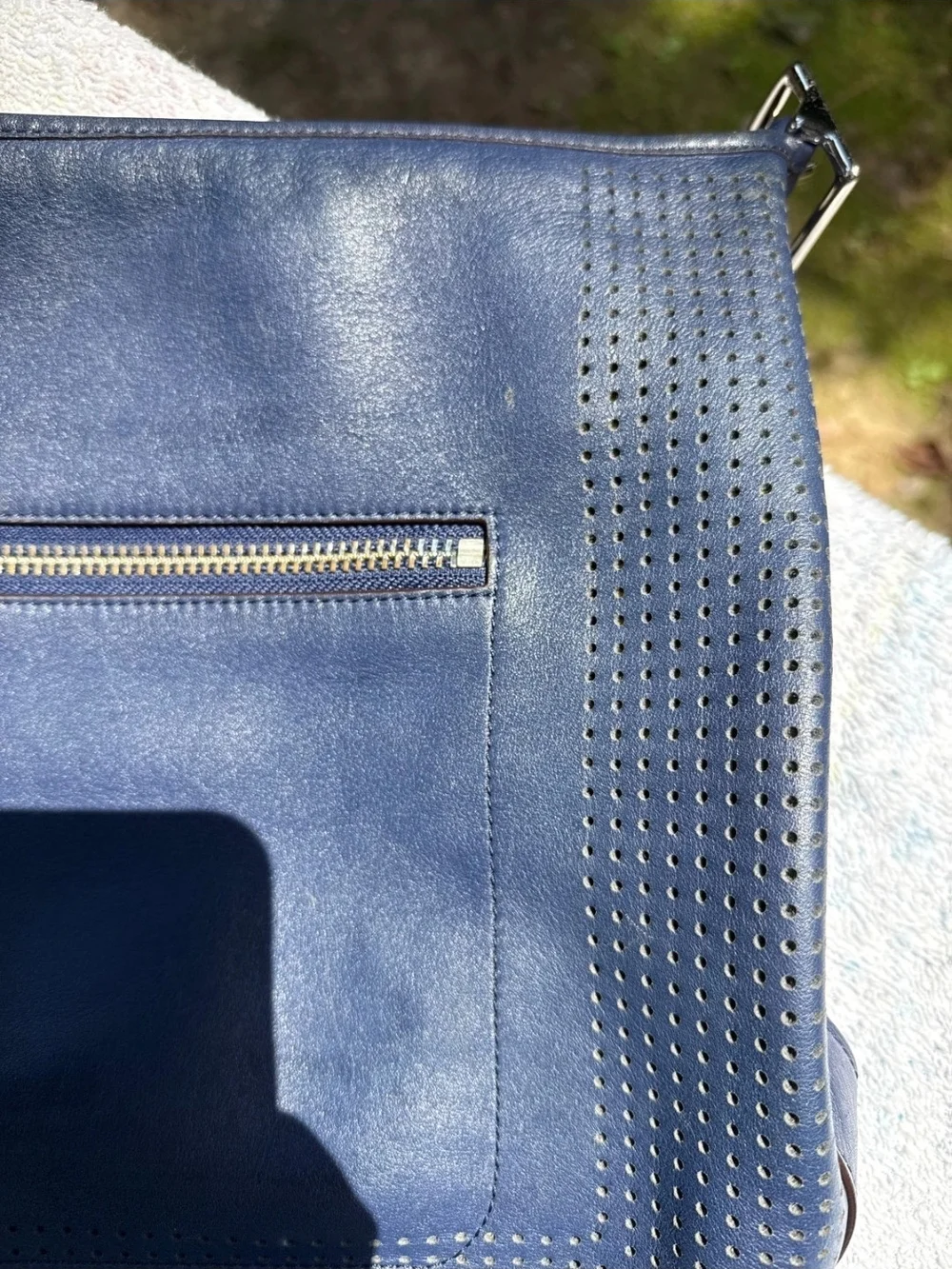 Coach Perforated Legacy Leather Bucket Bag in Navy No Strap